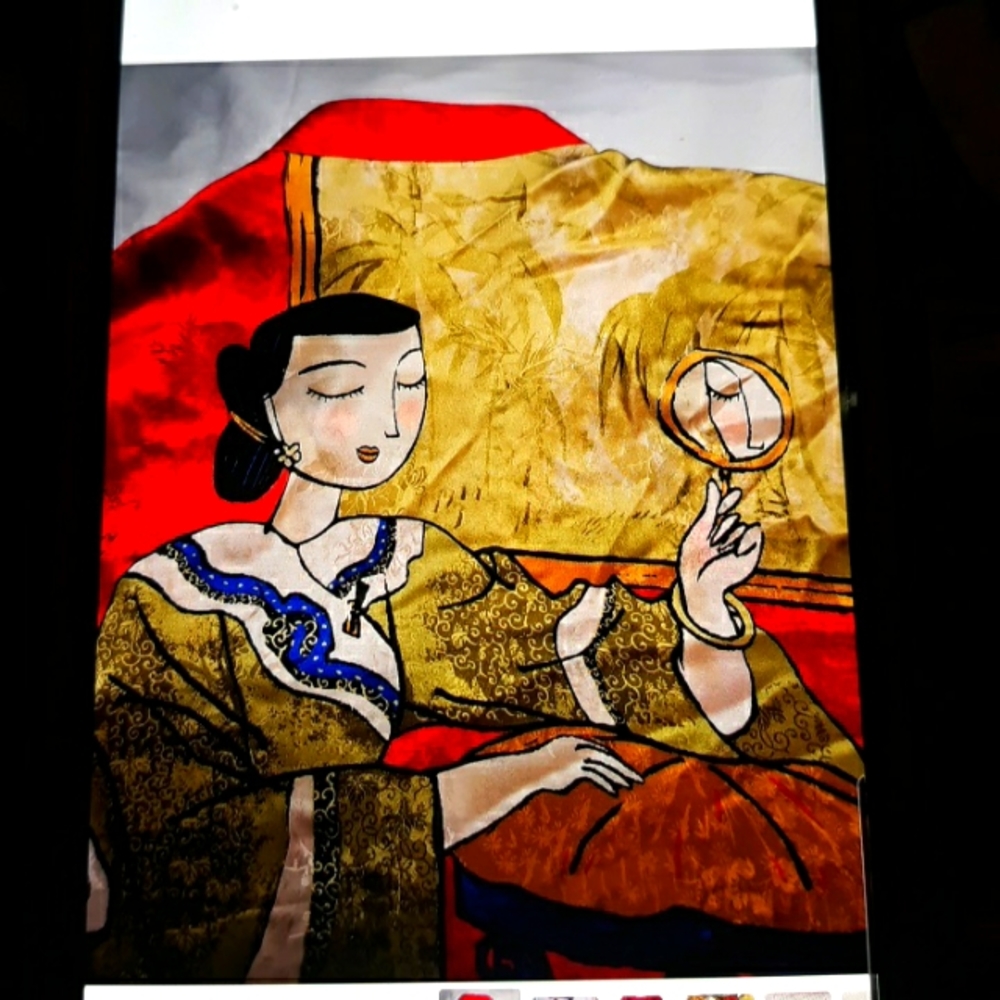 100%Silk Vintage Rare Asian Painted Geisha Ladies Top. Size 2 Euc .